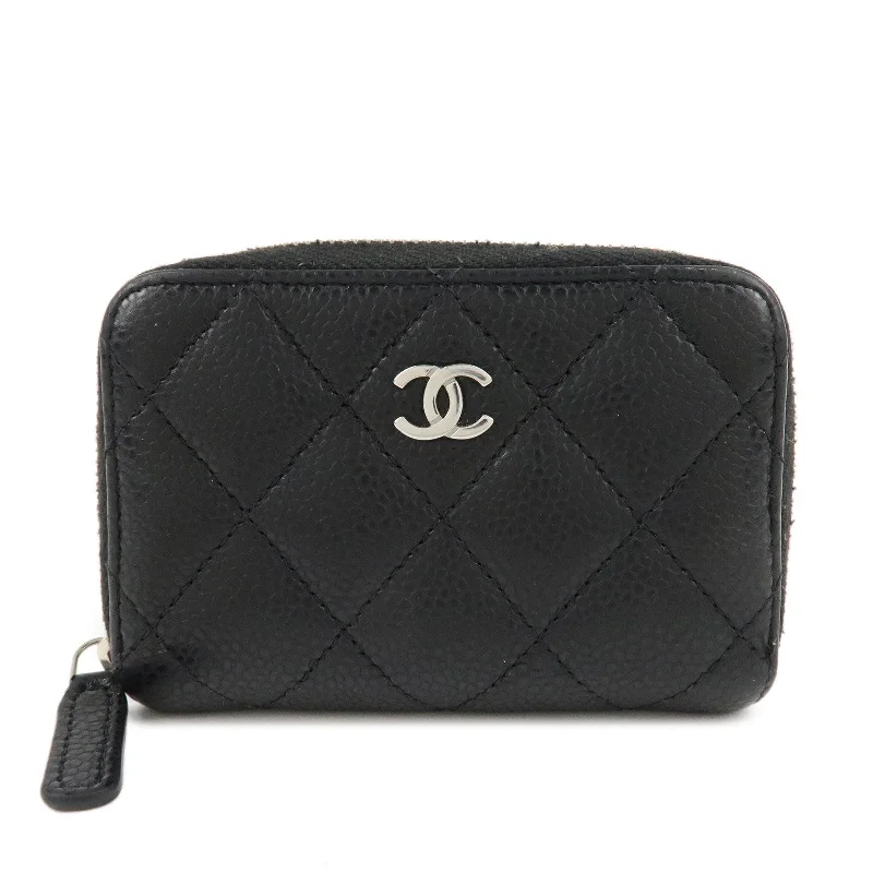 Chanel Black Handbag for Business MeetingsCHANEL Matelasse Caviar Skin Round Zipper Coin Case Black A69271