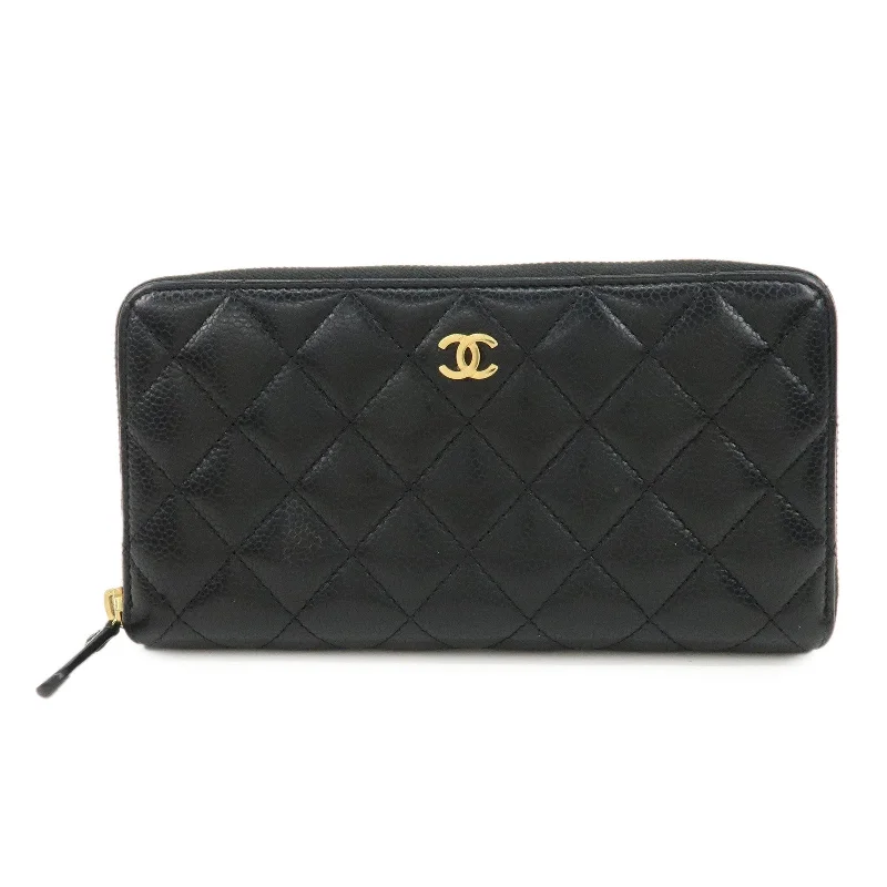 Chanel bags for women who appreciate fine craftsmanshipCHANEL Matelasse Caviar Skin Round Zippy Long Wallet Black A50097