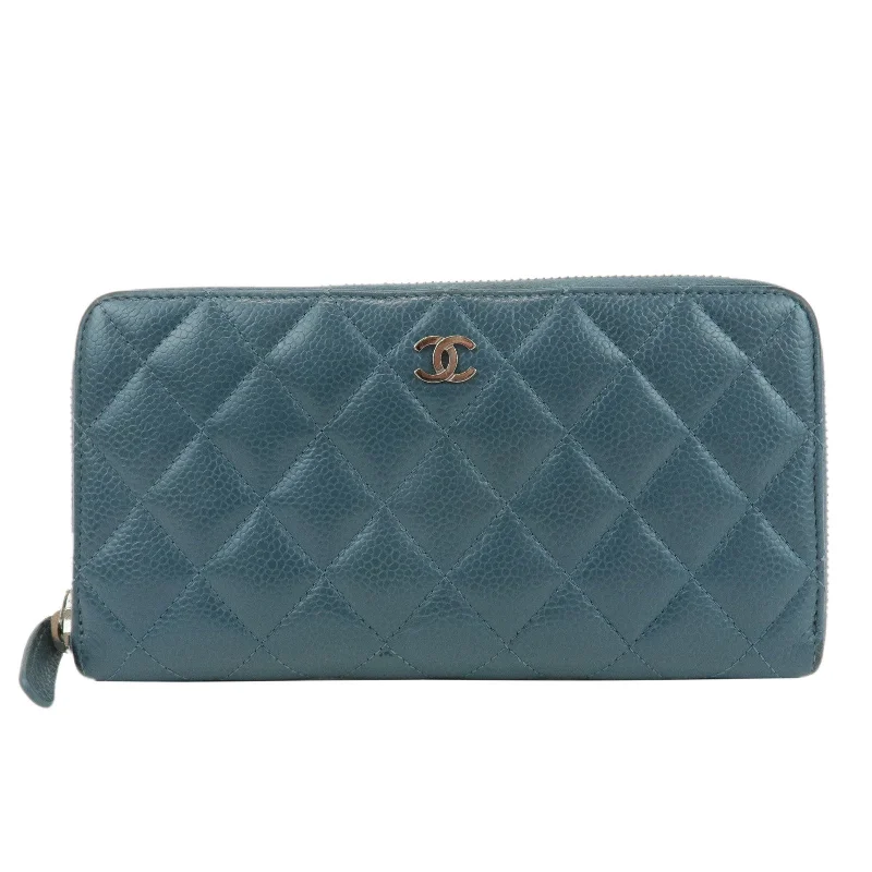 Chanel bags that pair perfectly with any outfitCHANEL Matelasse Caviar Skin Round Zippy Long Wallet Blue A50097