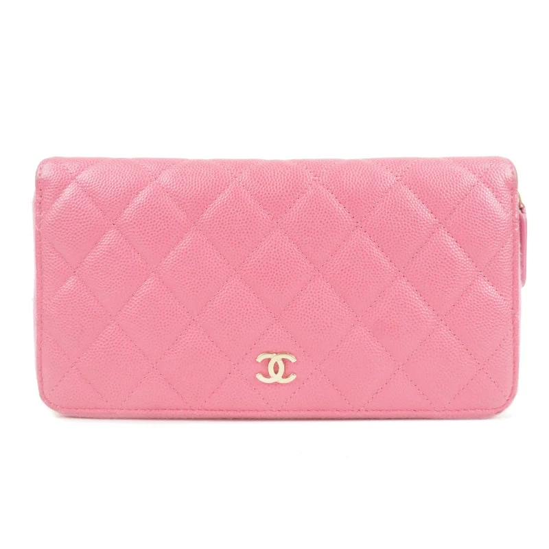 Chanel bags sale 2025CHANEL Matelasse Caviar Skin Round Zippy Long Wallet Pink AP0242