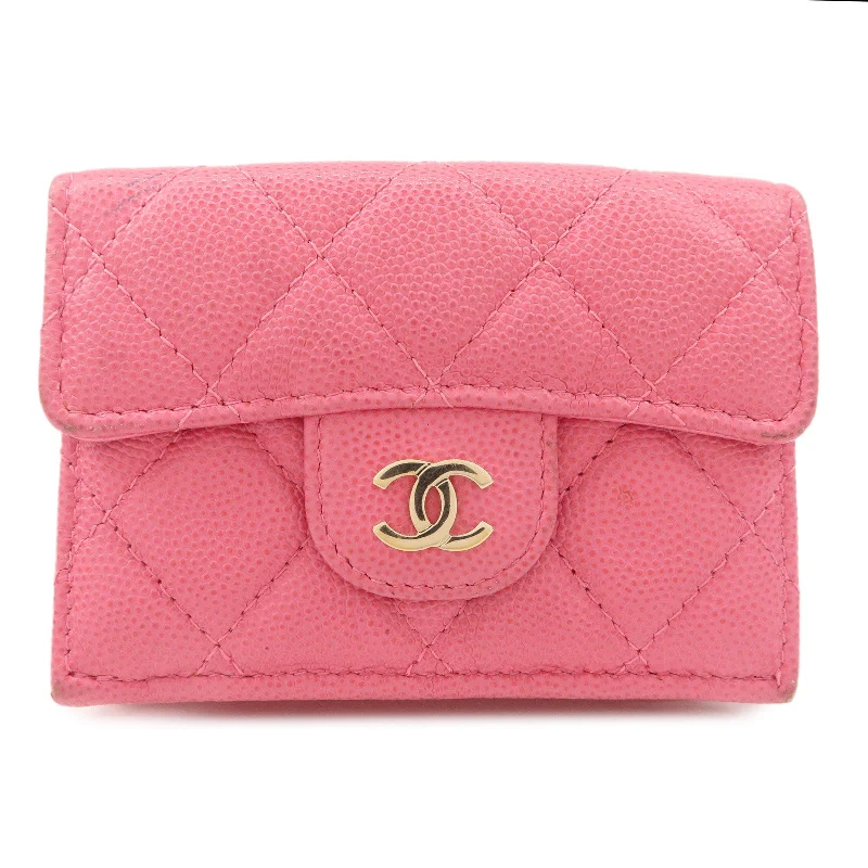 Chanel classicCHANEL Matelasse Caviar Skin Tri-Fold Wallet Pink A84401