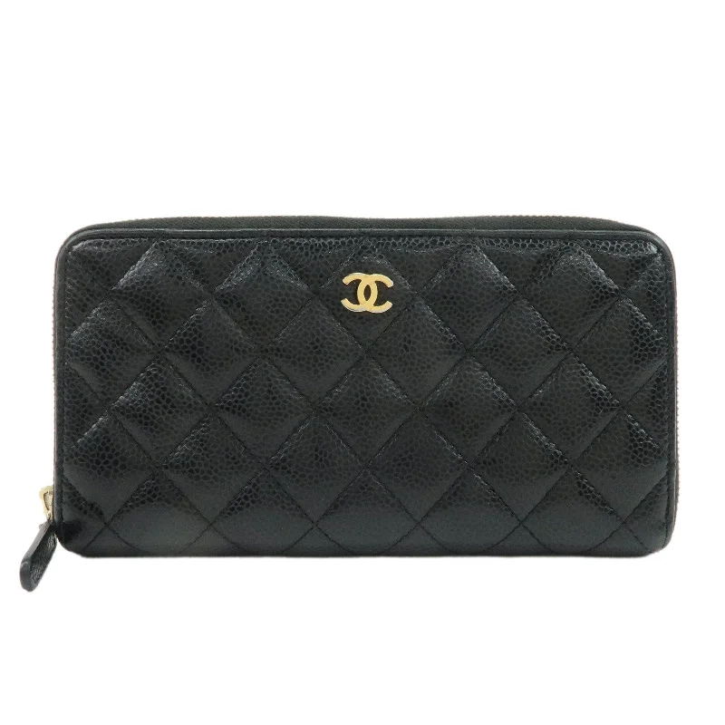 Chanel bags sale 2025CHANEL Matelasse Cavier Skin Coco Mark Zippy Round Wallet Black