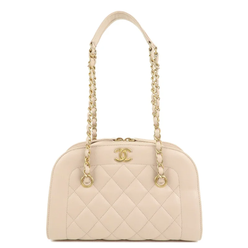 Chanel Medium Tote Bag for Office LadiesCHANEL Matelasse Lamb Skin Chain Shoulder Bag Pink Beige