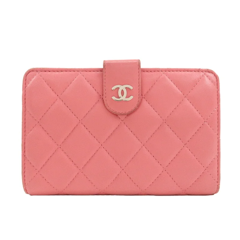 Chanel bags with intricate metal hardwareCHANEL Matelasse Lamb Skin Coco Mark Bi-fold Wallet Pink A48667