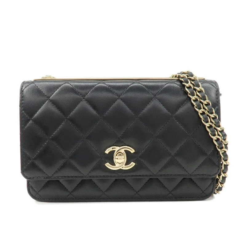 Chanel bags with adjustable chain strapsCHANEL Matelasse Lamb Skin Trendy CC Chain Shoulder Bag Black Gold