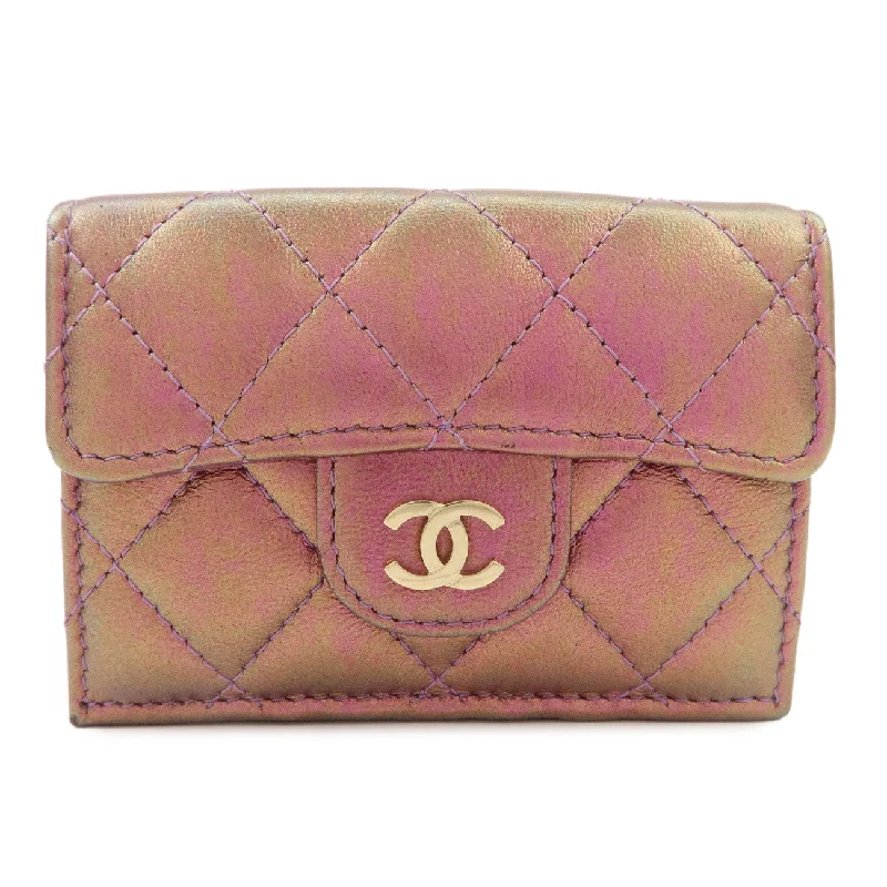 Chanel Luxury Handbag for High - End EventsCHANEL Matelasse Lamb Skin Tri-Fold Wallet Gradation Purple A84401