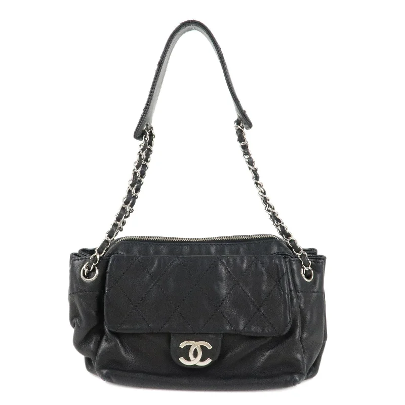 Chanel bags with classic and elegant designsCHANEL Matelasse LambSkin Chain Shoulder Bag Black Silver Hardware