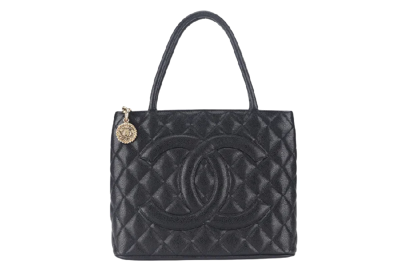 Chanel Designer Handbag with Unique DesignCHANEL MEDALLION TOTE (1363xxxx) BLACK CAVIAR GOLD HARDWARE WITH CARD AND DUST COVER