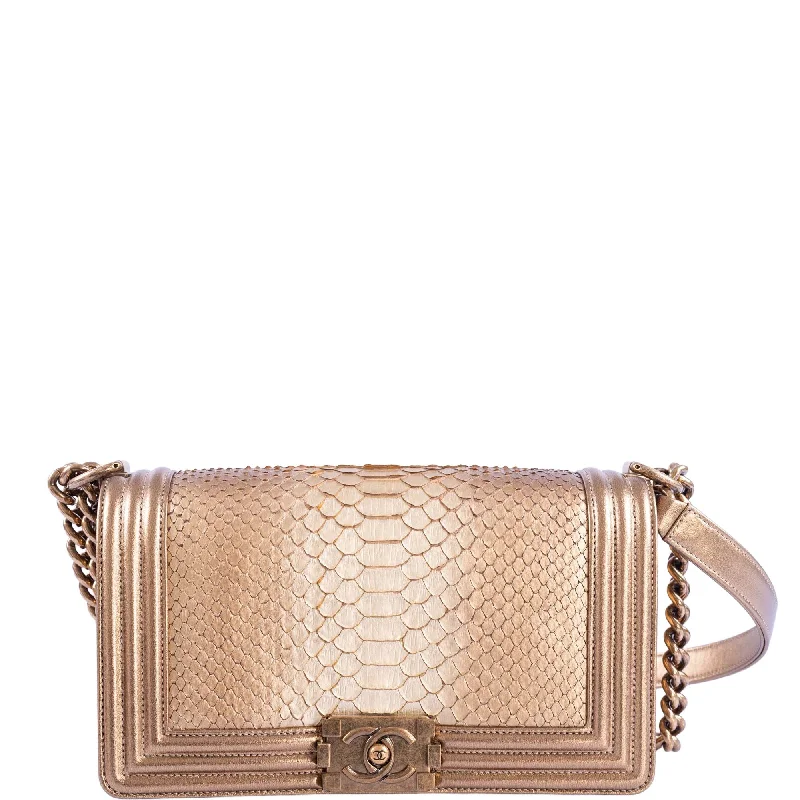 Chanel bags perfect for everyday elegChanel Medium Boy Flapbag Matte Gold Python Limited