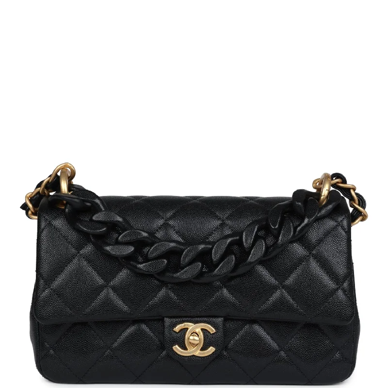 Chanel bags with chain and leather strap combinationsChanel Medium Top Handle Flap Black Caviar Brushed Gold Hardware