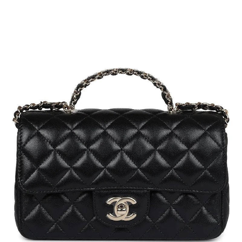 Chanel Lightweight Handbag for Daily ErrandsChanel Mini Rectangular Crystal Top Handle Flap Bag Black Lambskin Light Gold Hardware