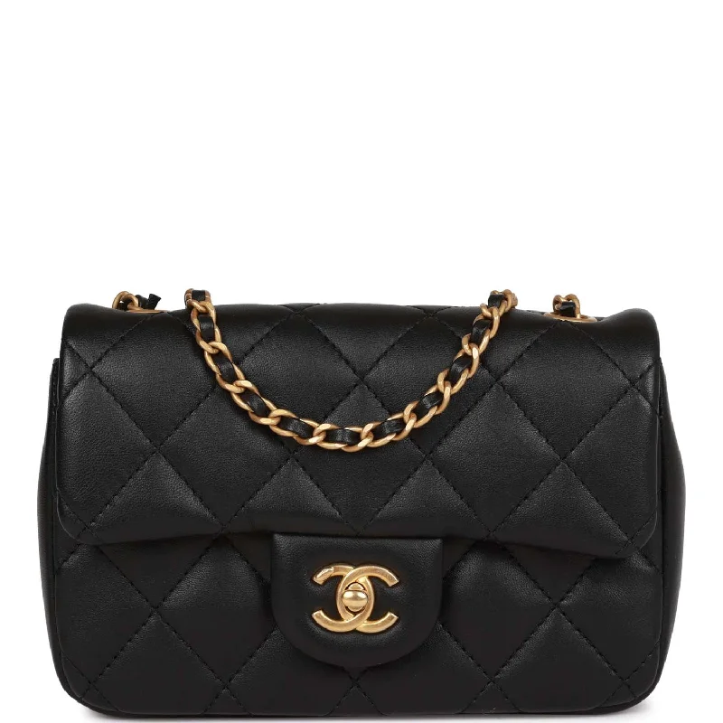 Chanel Quilted Leather Shoulder Bag for FashionistasChanel Mini Rectangular Heart Flap Bag Black Lambskin Aged Gold Hardware