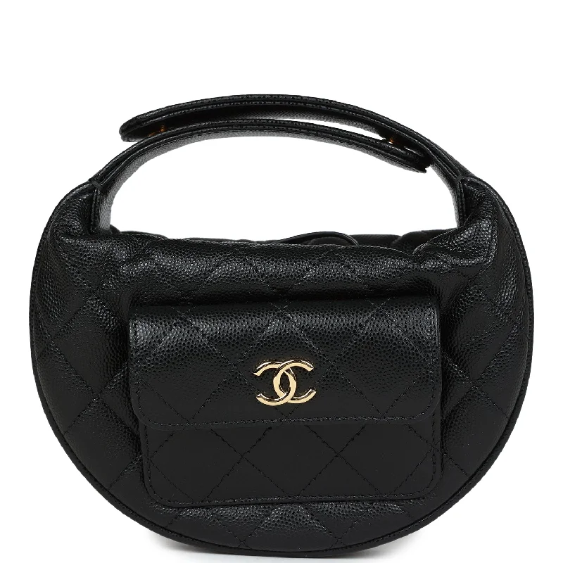 Chanel Medium Tote Bag for Office LadiesChanel Mini Round Hobo Pouch Bag Black Caviar Gold Hardware