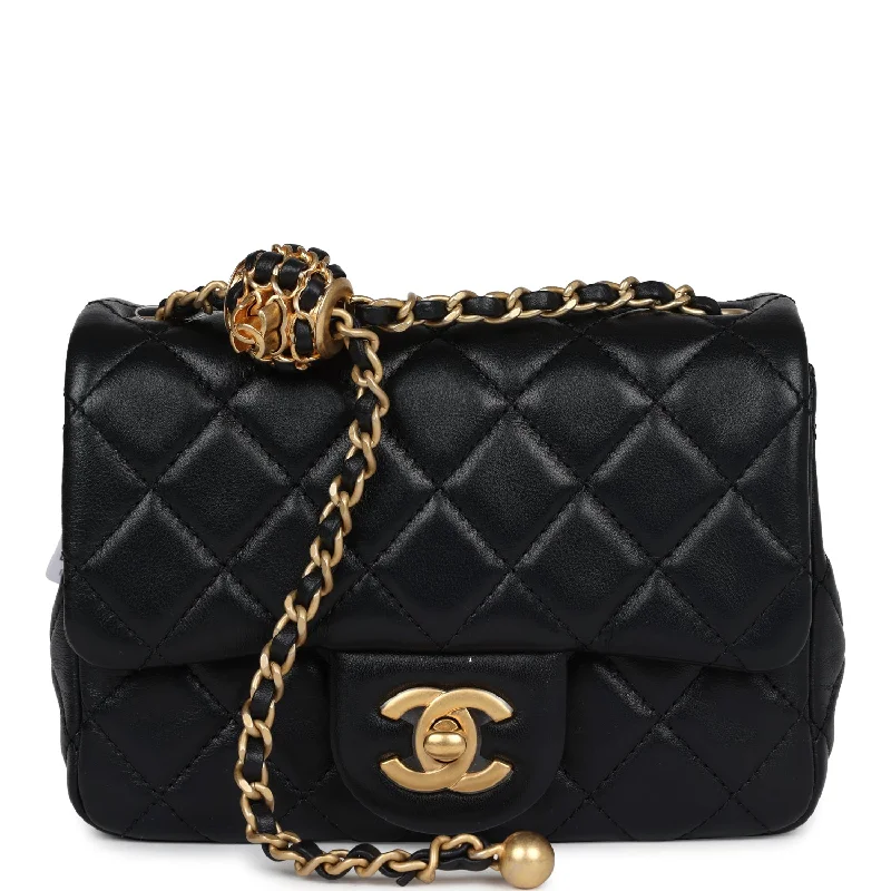 Chanel Luxury Handbag for High - End EventsChanel Mini Square Pearl Crush Flap Bag Black Lambskin Antique Gold Hardware