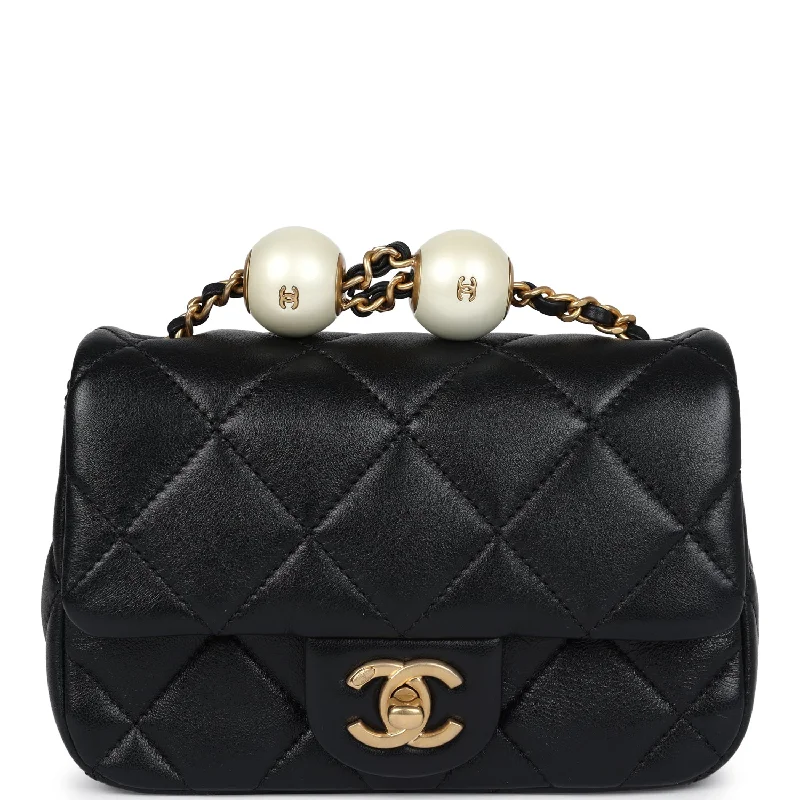 Chanel New Arrival Handbag with Gold HardwareChanel Mini Square Pearl Flap Bag Black Lambskin Brushed Gold Hardware