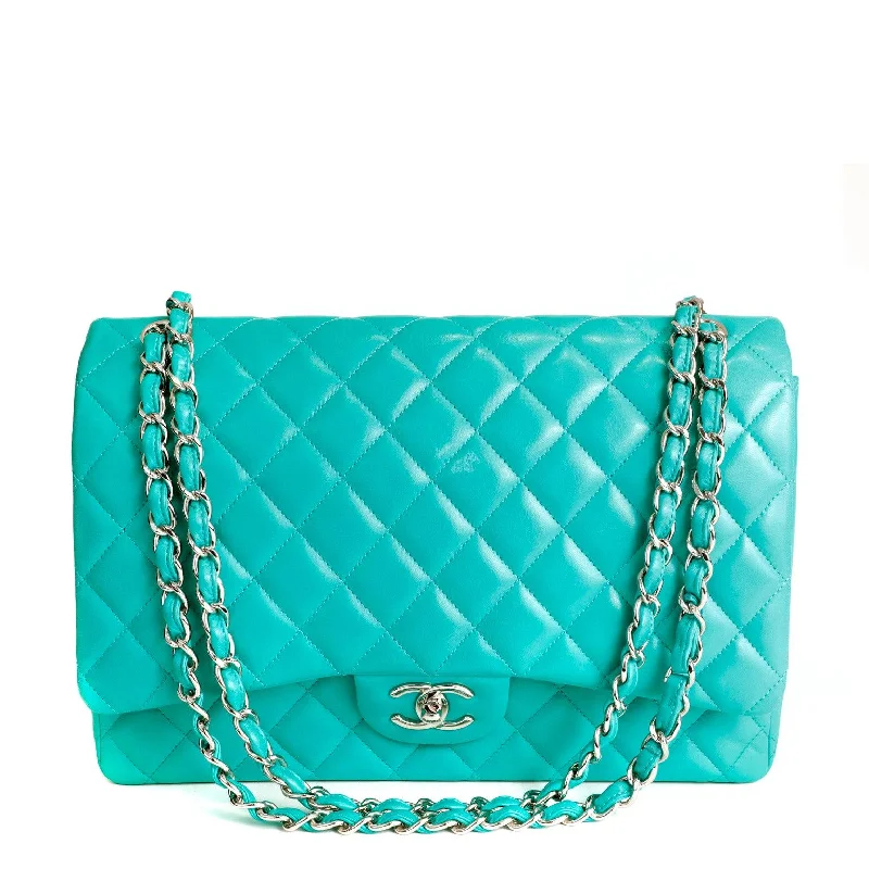 Chanel bags with gold, silver, and pearl accentsChanel Mint Lagoon Quilted Lambskin Classic Double Flap w/ Silver Hardware