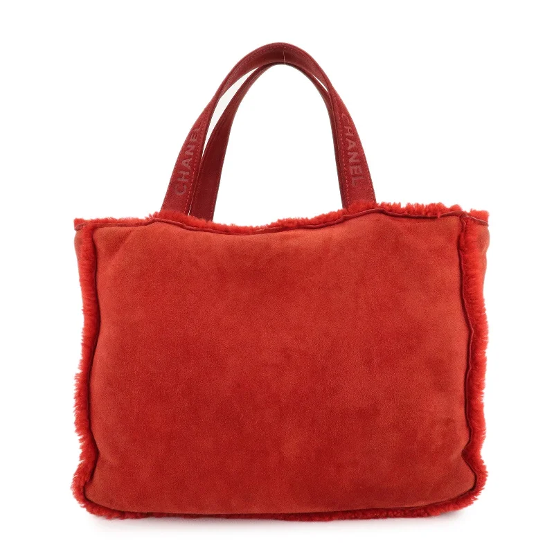 Chanel bags with iconic stitching detailsCHANEL Mouton Suede Tote Bag Hand Bag Shoulder Bag Red