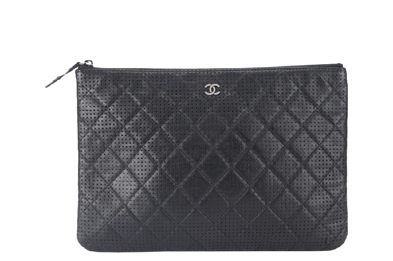 Chanel bags for women with a taste for high fashionCHANEL O CASE (2055xxxx) IN BLACK PERFORATED LEATHER SILVER HARDWARE NO CARD AND NO DUST COVER