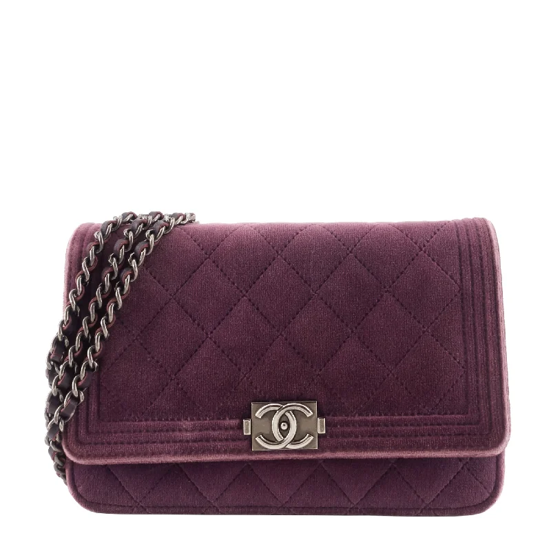 Chanel bags available in bold colors and patternsBoy Quilted Velvet Wallet on Chain Bag