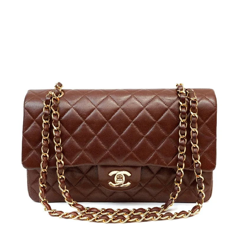 Chanel bags available in bold colors and patternsChanel Chocolate Lambskin Medium Classic w/ Gold Hardware