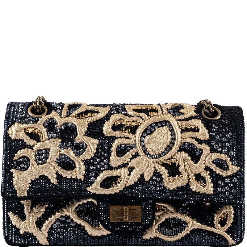 Chanel bags for the minimalist fashionChanel Exquisite 2.55 Reissue Medium Double Flap Gold and Black Embroidered Sequins and Lambskin on Velvet