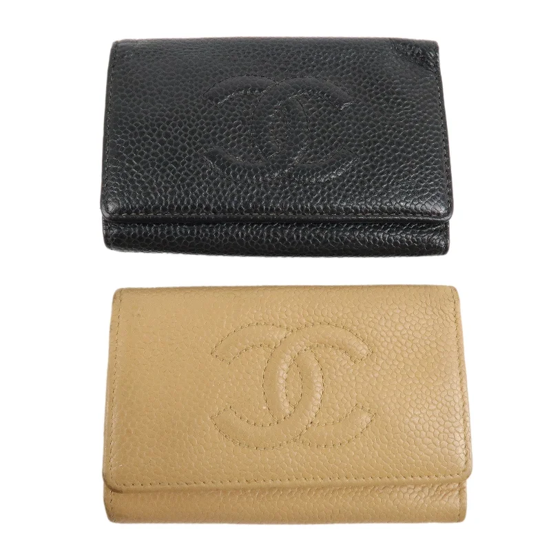 Chanel bags with chain and leather strap combinationsCHANEL Set of 2 Caviar Skin Coco Mark 6 Key Case A01439 A13502