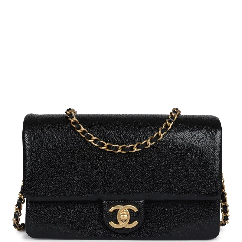 Chanel bags available at online luxury retaileChanel Small Flap Bag Black Shiny Caviar Brushed Gold Hardware