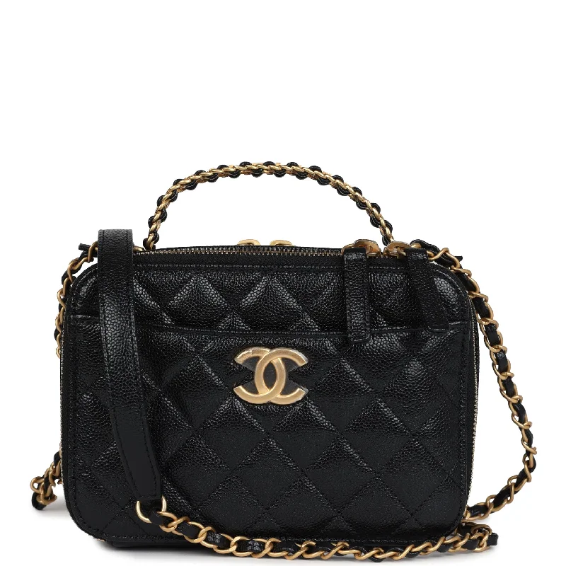 Chanel bags for the minimalist fashionChanel Small Pick Me Up Top Handle Vanity Case Black Caviar Brushed Gold Hardware