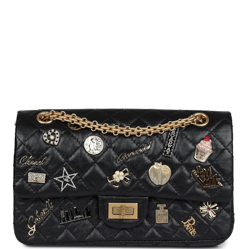 Chanel leather bags for everydChanel Small Reissue 225 2.55 Double Flap Lucky Charms Black Aged Calfskin Antique Gold Hardware