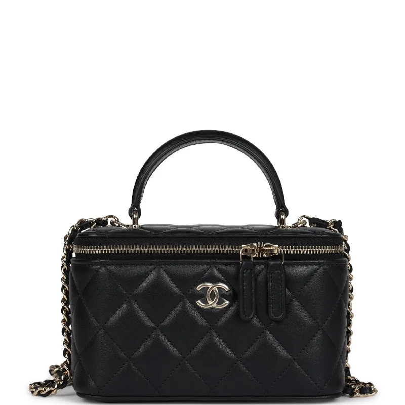 Chanel bags with adjustable chain strapsChanel Small Top Handle Vanity Case Black Lambskin Light Gold Hardware