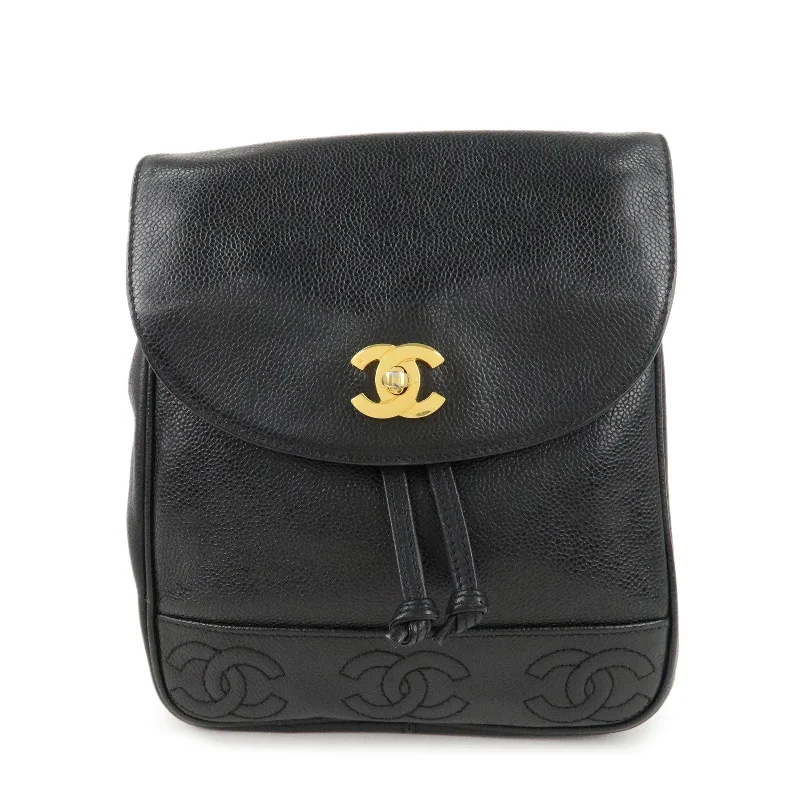 Chanel bags with intricate metal hardwareCHANEL Triple COCO Caviar Skin Chain Back Pack Black Gold