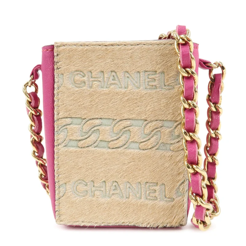 Chanel bags with gold, silver, and pearl accentsCHANEL Unborn Calf Lamb Skin Chain Shoulder Cigarette Case