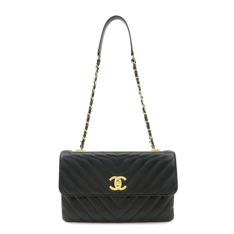 Chanel bags with exclusive seasonal designs and materialsCHANEL V stich Lamb Skin Logo Plated Chain Shoulder Bag Black