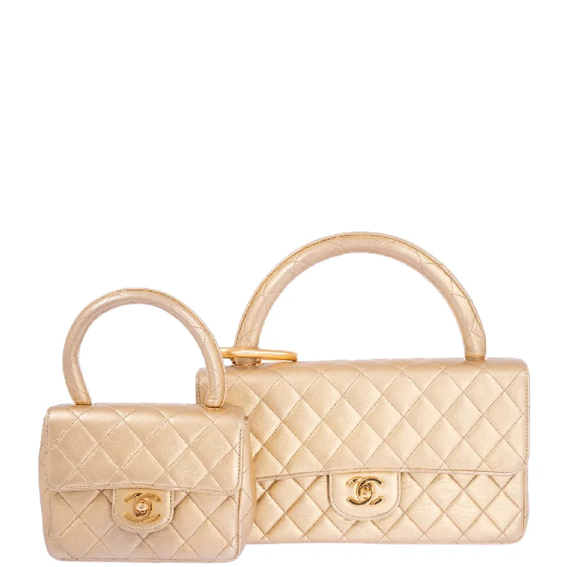 Chanel bags with intricate metal hardwareChanel Vintage 1992 Classic Flap two-in-one Gold Metallic Bag