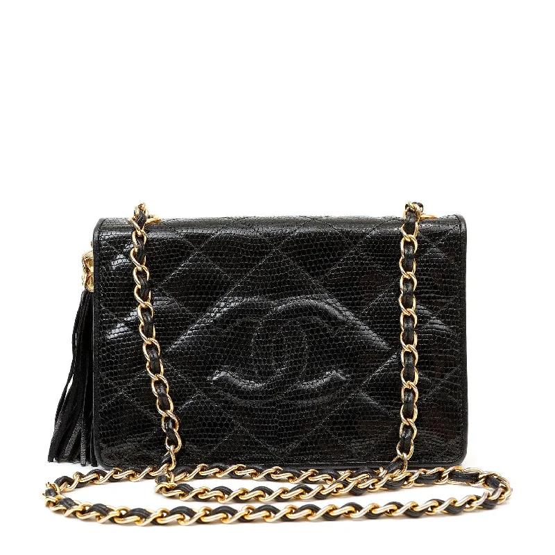 Chanel bags for women who appreciate fine craftsmanshipChanel Vintage Black Lizard Crossbody Tassel Bag