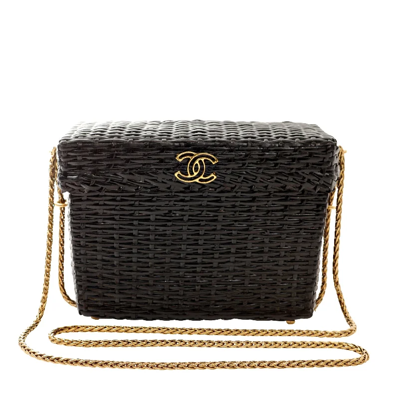 Chanel Medium Tote Bag for Office LadiesChanel Vintage Black Wicker Picnic Basket Crossbody w/ Gold CC Hardware