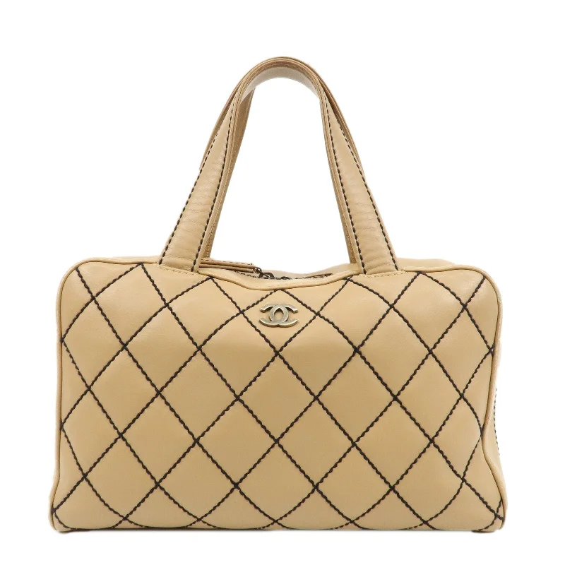 Chanel bags with adjustable chain strapsCHANEL Wild Stitch Lamb Skin Coco Mark Hand Bag Beige A14692