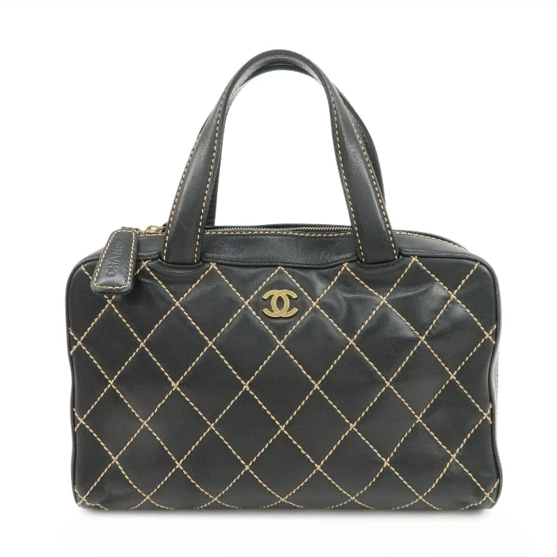 Chanel bags for the minimalist fashionCHANEL Wild Stitch Lamb Skin COCO Mark Hand Bag Black A14692