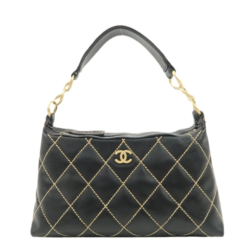 Chanel Chain Strap Handbag for Everyday UseCHANEL Wild Stitch Lamb Skin Shoulder Bag Hand Bag Black A20663