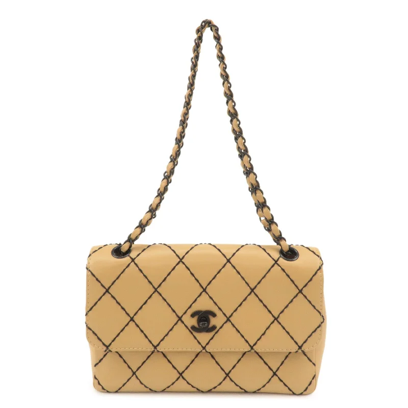 Chanel All - Match Handbag for Versatile StylingCHANEL Wild Stitch Matelasse Lambskin Chain Shoulder Bag Beige