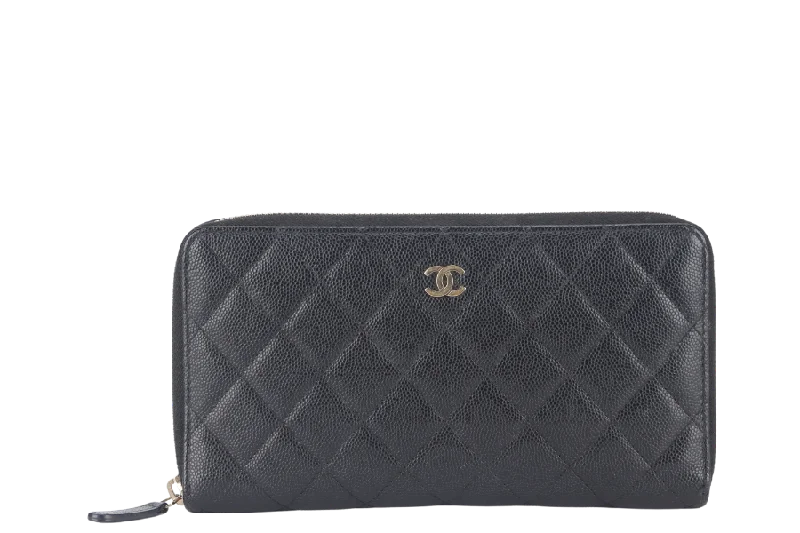 Chanel bags available at online luxury retaileCHANEL ZIP AROUND WALLET (2450xxxx) BLACK CAVIAR LEATHER GOLD HARDWARE WITH CARD AND BOX