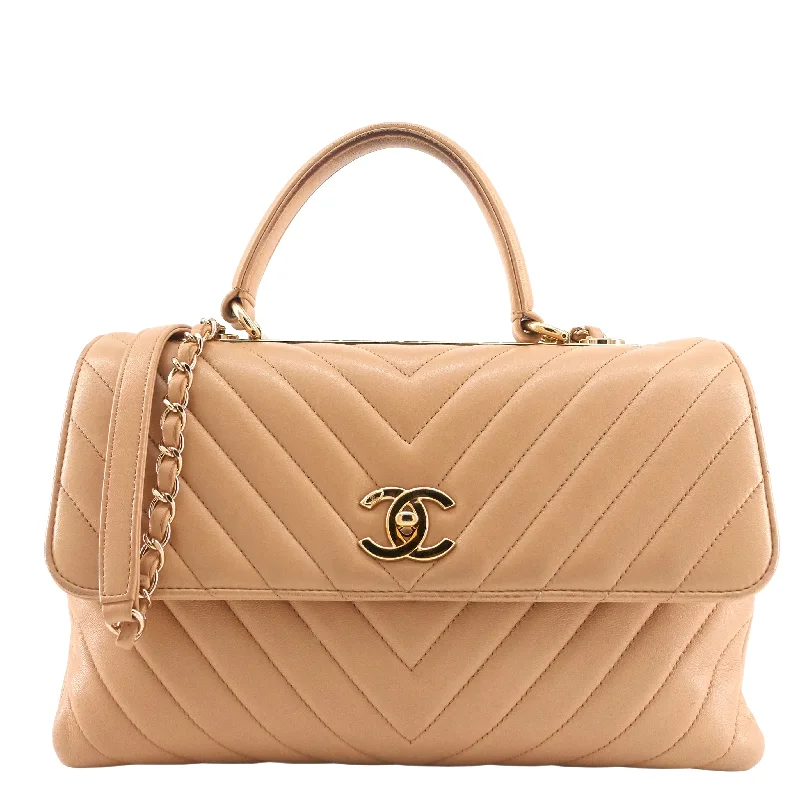 Chanel Luxury Handbag for High - End EventsTrendy CC Chevron Medium Top Handle Leather Bag