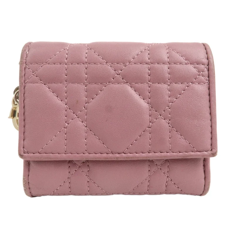 Christian Dior bags with a zip - top closure and multiple compartmentsChristian Dior Cannage Leather Lotus Wallet Pink