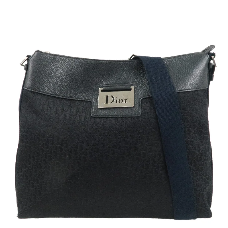 Christian Dior handbags with a back - pocket for quick storageChristian Dior Trotter Canvas Leather Shoulder Bag Black