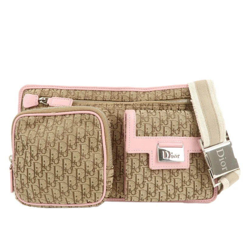 Stylish Christian Dior shoulder bags with a tassel - adorned zipperChristian Dior Trotter Canvas Leather Waist Bag Beige Pink