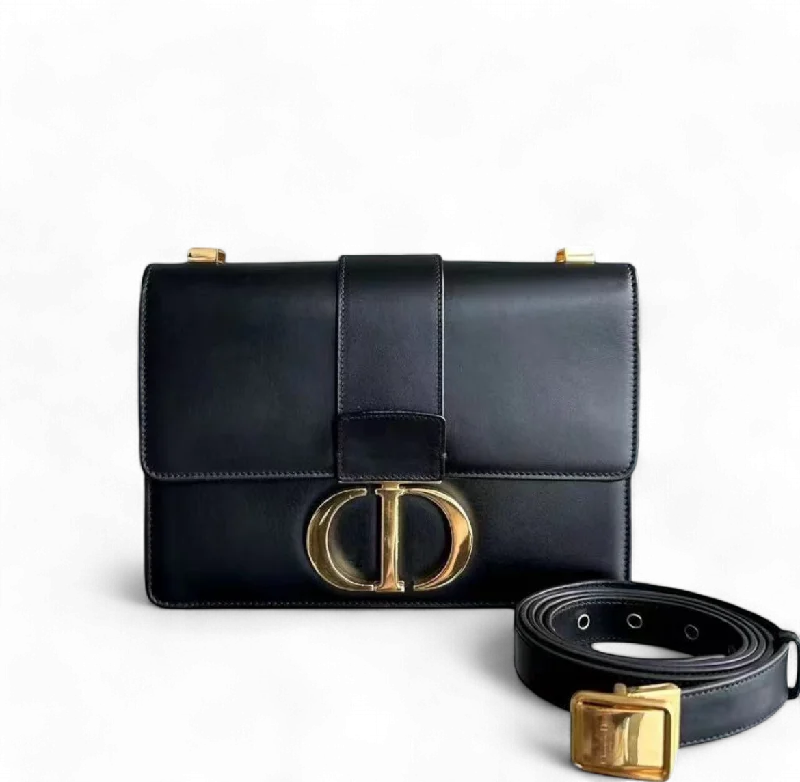 Christian Dior bags with a detachable coin purse insideDior 30 Montaigne - Smooth Calfskin Black Golden Hardware with Strap