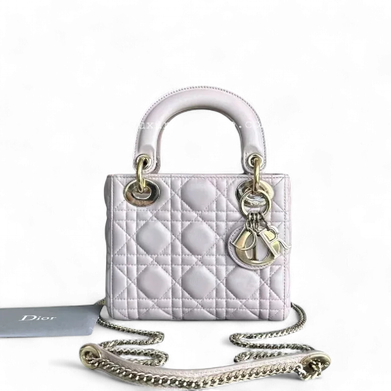 Trendsetting Christian Dior crossbody bags with a colorful strapDior Lady Mini - Cannage Lambskin Light Sakura Pink Gold Hardware Chain Strap