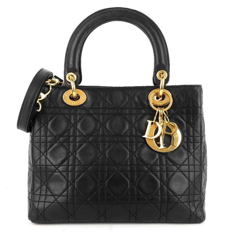 Christian Dior Saddle bags with a studded trim for a bold lookLady Dior Medium Lambskin Leather Bag