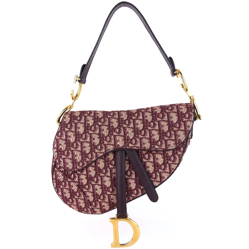 Christian Dior handbags with a back - pocket for quick storageRed Oblique Jacquard Saddle Bag