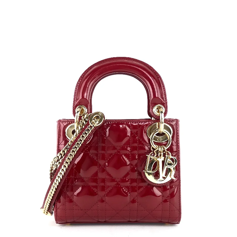 Christian Dior bags with a zip - top closure and multiple compartmentsLady Dior Mini Patent Leather Bag